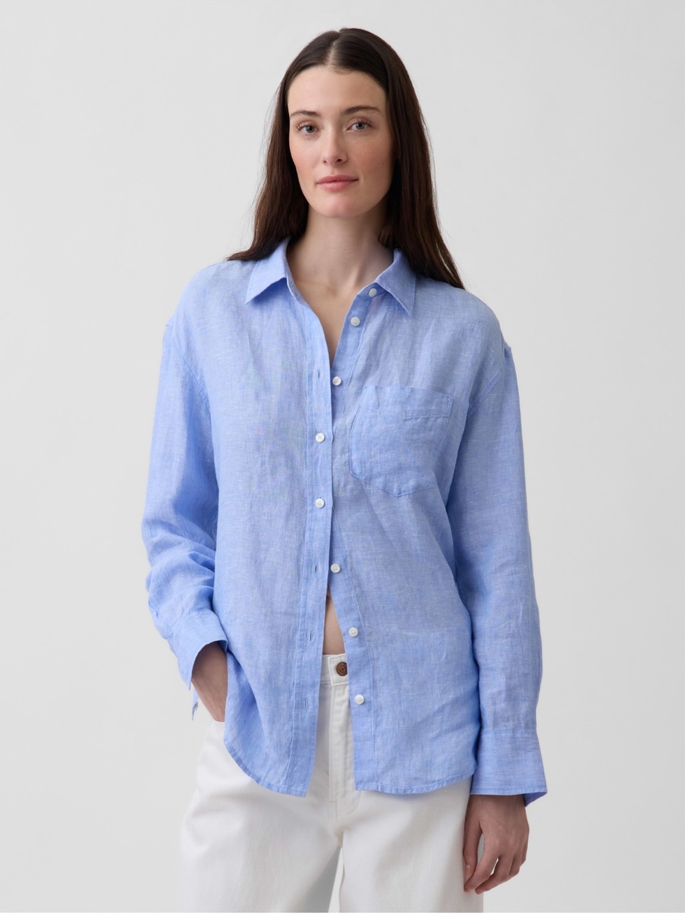 GAP Soft Blue Linen Button-Down Shirt